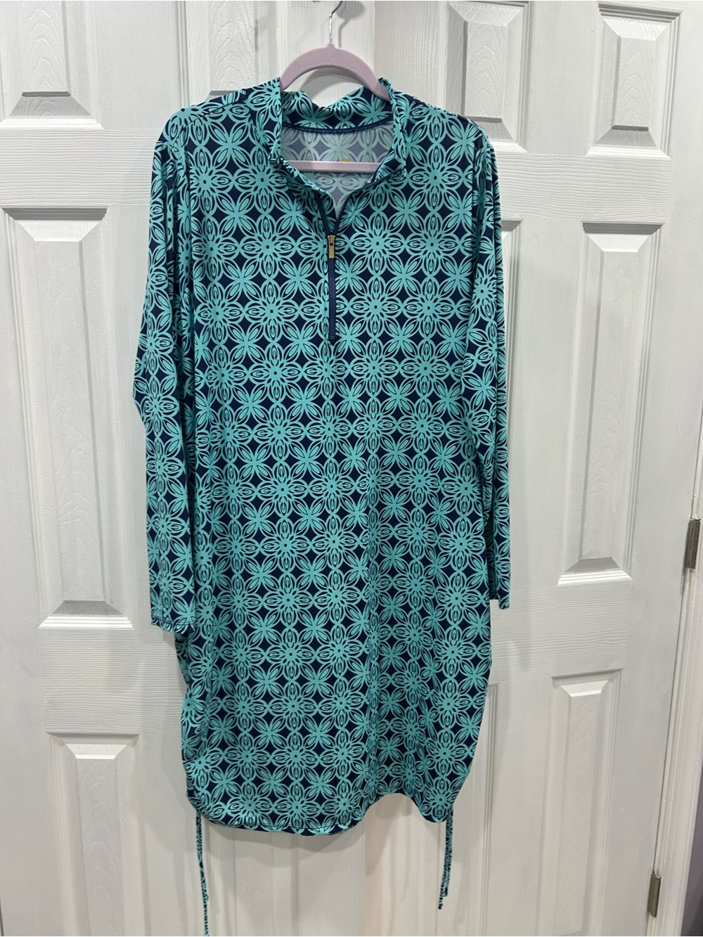 Amber Noon Turquoise Floral Geometric Long-Sleeve Women’s Swim Coverup